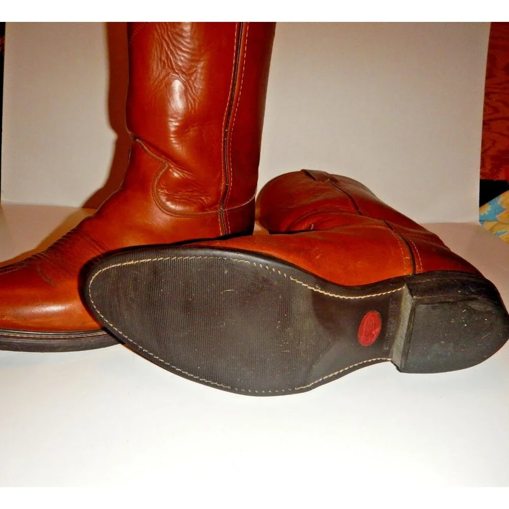 Justin Boots Style 1108 Men's Size 10 Cognac Leather Western Roper Made in USA